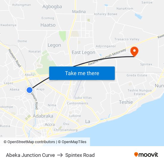 Abeka Junction Curve to Spintex Road map
