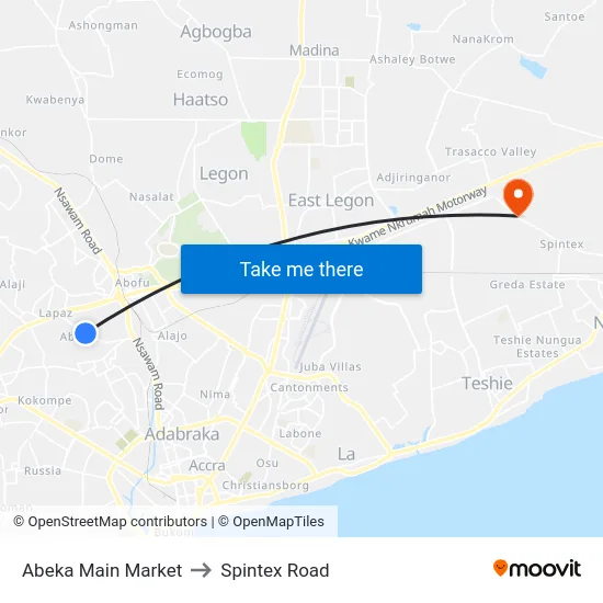 Abeka Main Market to Spintex Road map