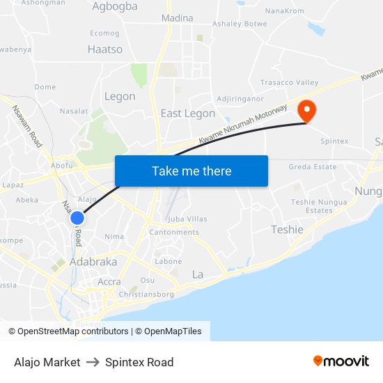 Alajo Market to Spintex Road map