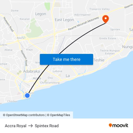 Accra Royal to Spintex Road map