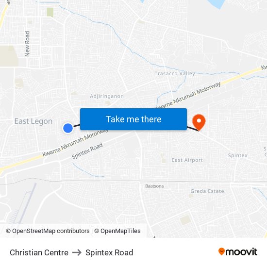 Christian Centre to Spintex Road map