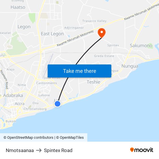 Nmotsaanaa to Spintex Road map
