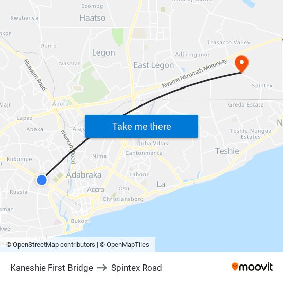 Kaneshie First Bridge to Spintex Road map