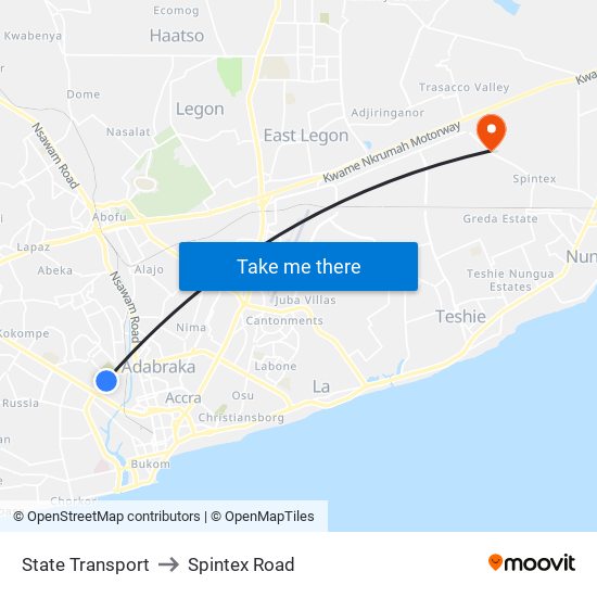 State Transport to Spintex Road map