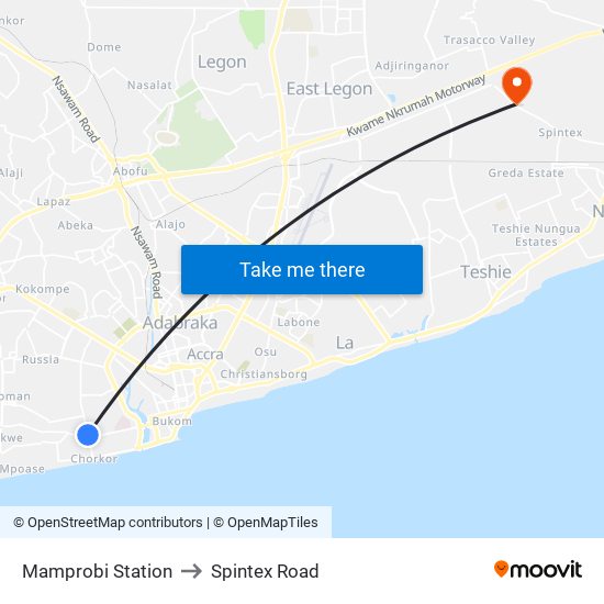 Mamprobi Station to Spintex Road map