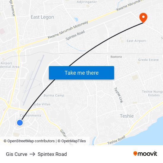 Gis Curve to Spintex Road map