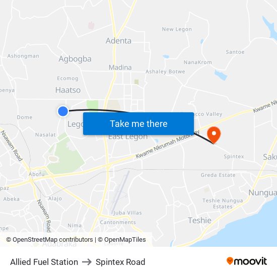 Allied Fuel Station to Spintex Road map