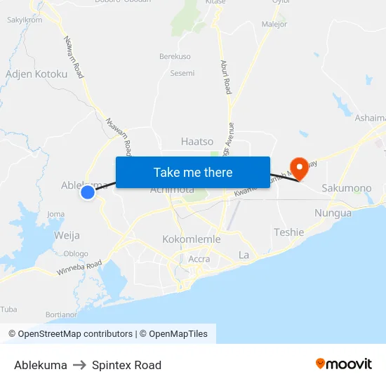 Ablekuma to Spintex Road map