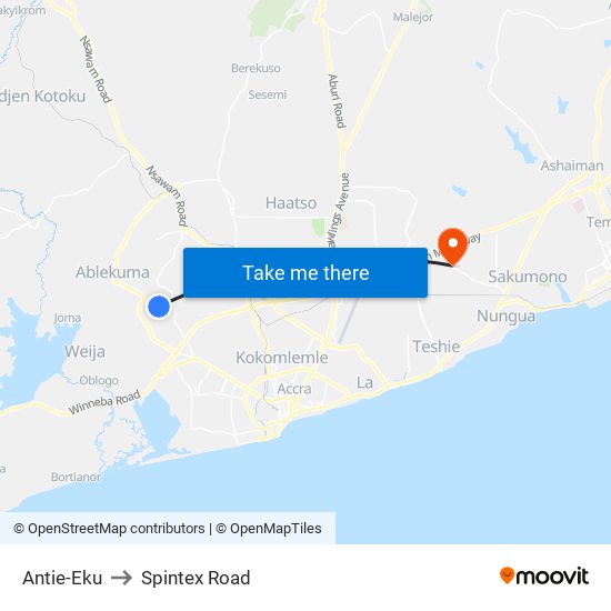 Antie-Eku to Spintex Road map