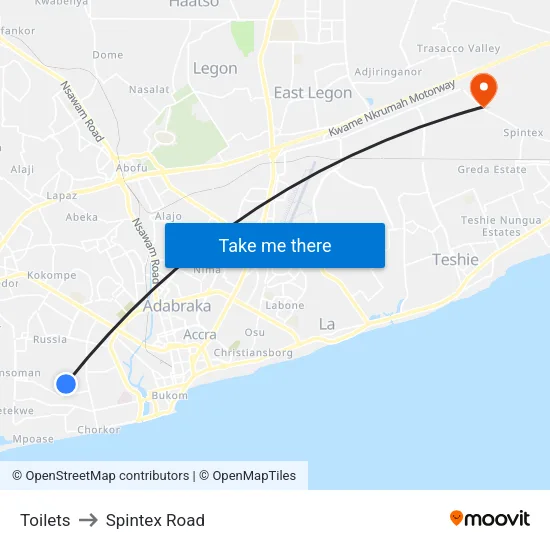 Toilets to Spintex Road map