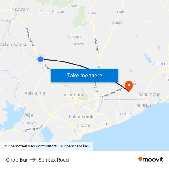 Chop Bar to Spintex Road map