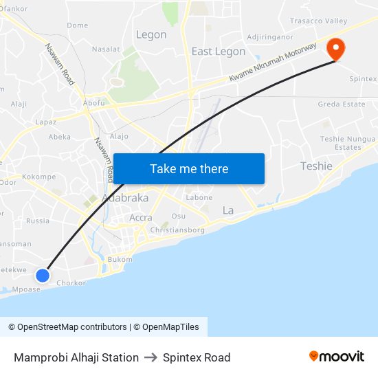 Mamprobi Alhaji Station to Spintex Road map