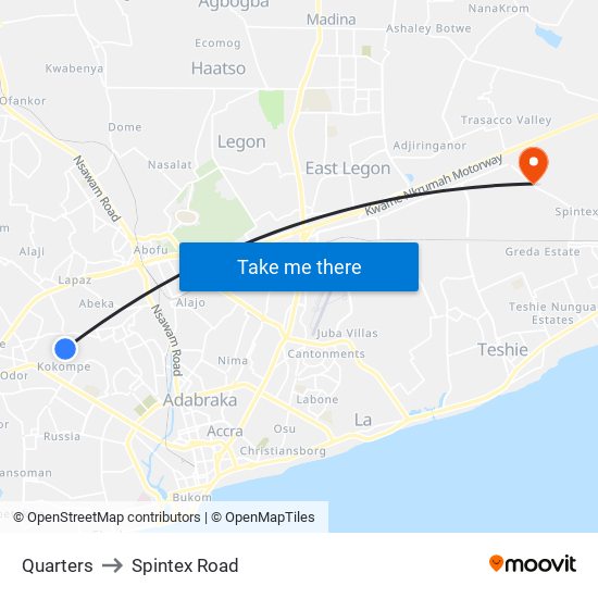 Quarters to Spintex Road map