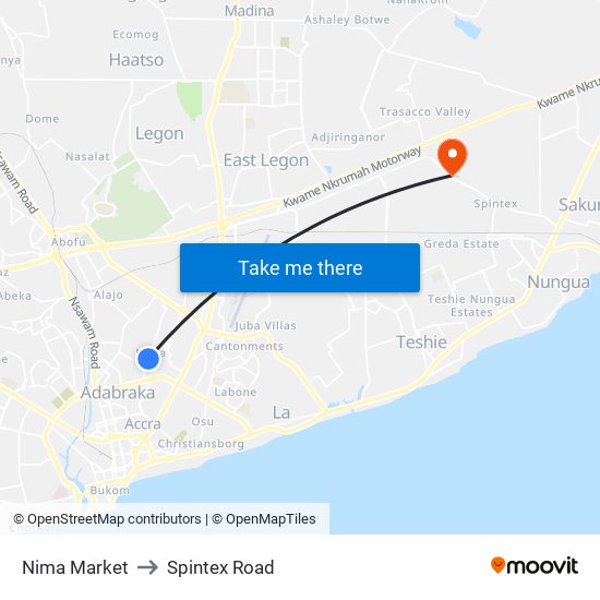 Nima Market to Spintex Road map