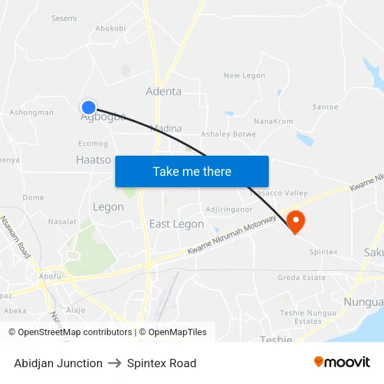 Abidjan Junction to Spintex Road map