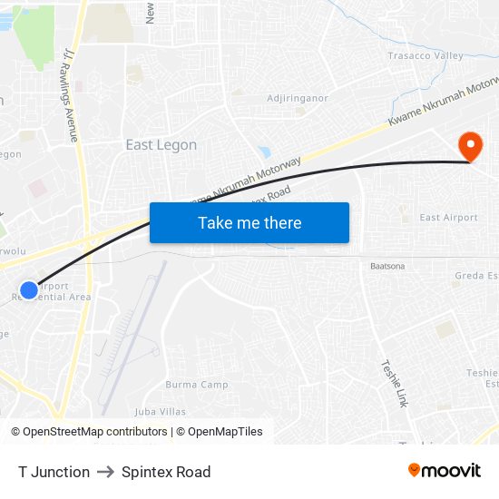 T Junction to Spintex Road map