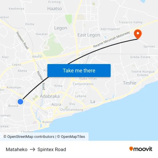 Mataheko to Spintex Road map
