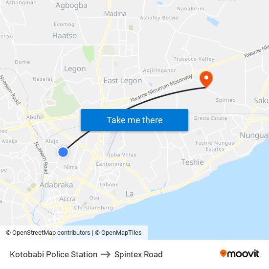 Kotobabi Police Station to Spintex Road map