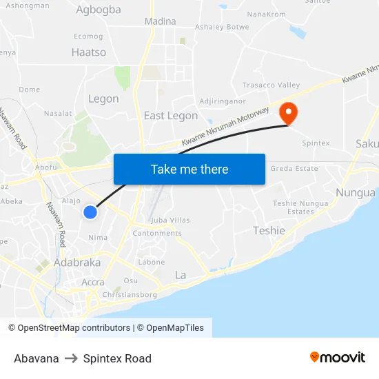 Abavana to Spintex Road map