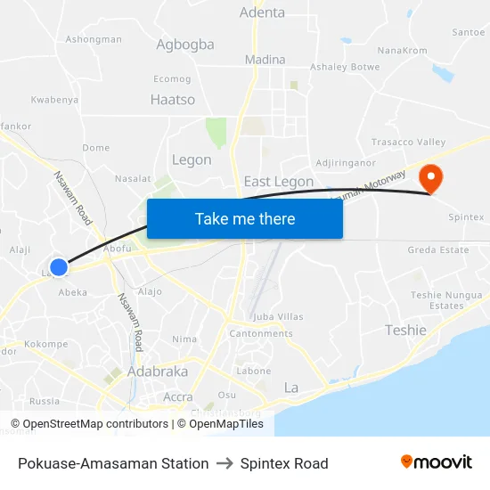Pokuase-Amasaman Station to Spintex Road map