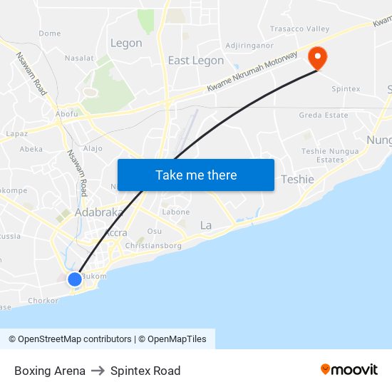 Boxing Arena to Spintex Road map
