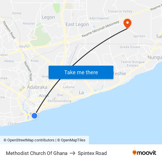 Methodist Church Of Ghana to Spintex Road map