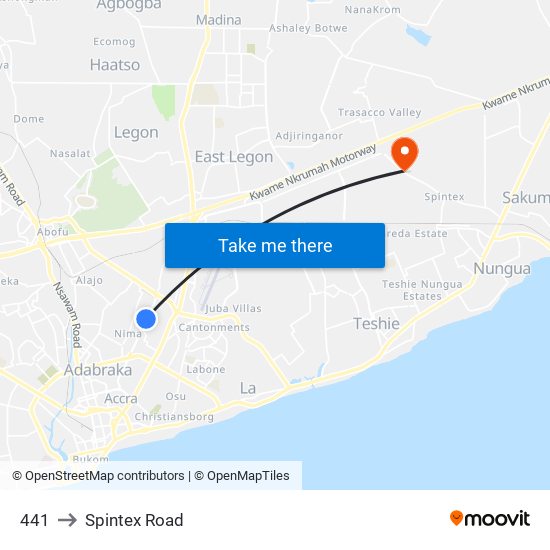 441 to Spintex Road map