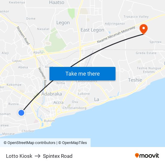 Lotto Kiosk to Spintex Road map