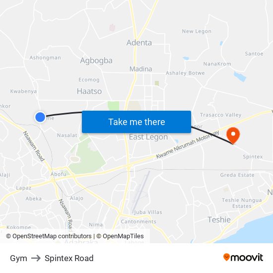 Gym to Spintex Road map