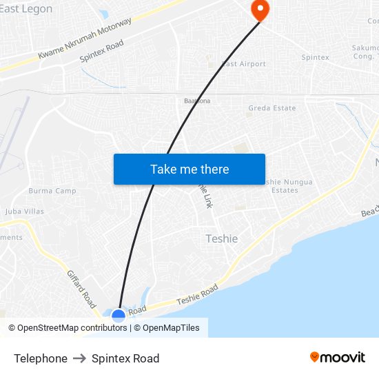 Telephone to Spintex Road map
