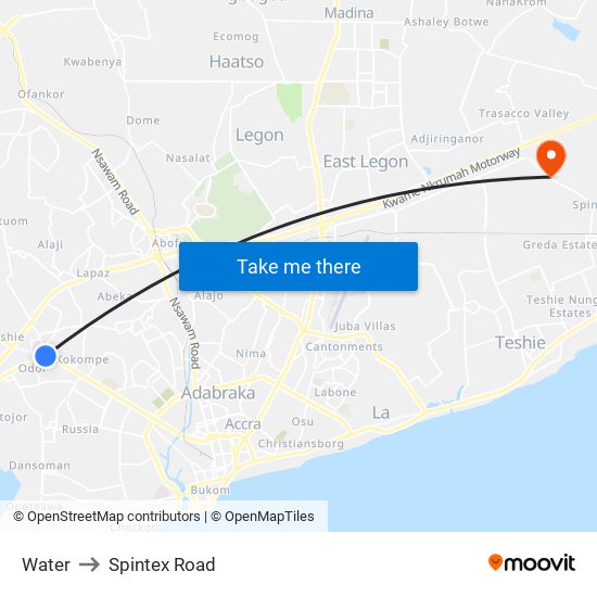 Water to Spintex Road map
