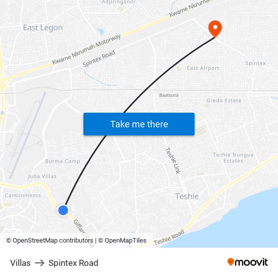 Villas to Spintex Road map