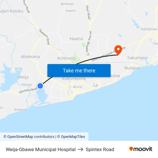 Weija-Gbawe Municipal Hospital to Spintex Road map