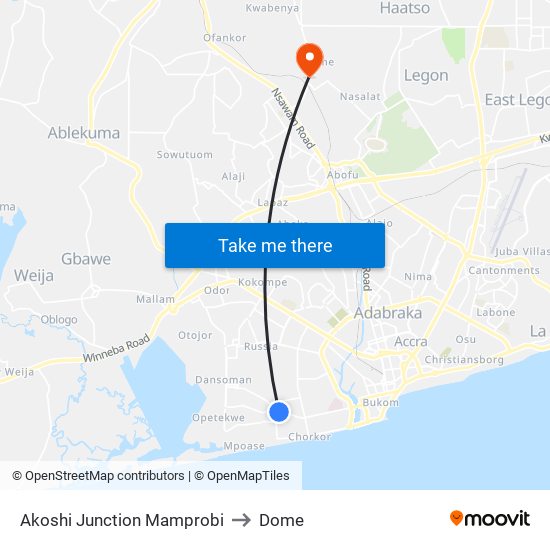 Akoshi Junction Mamprobi to Dome map