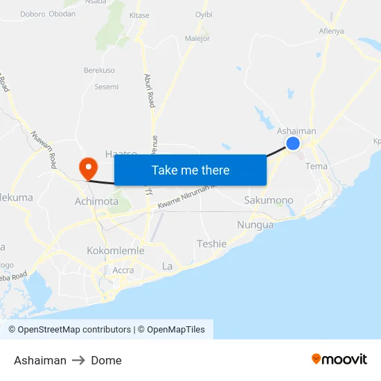 Ashaiman to Dome map