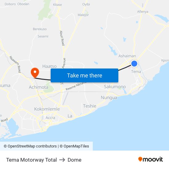 Tema Motorway Total to Dome map