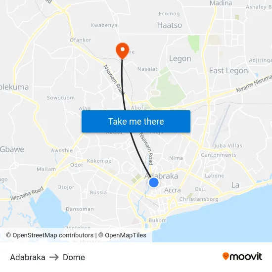 Adabraka to Dome map