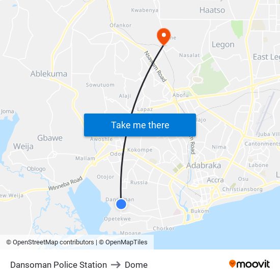 Dansoman Police Station to Dome map