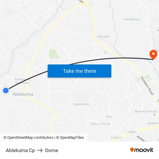 Ablekuma Cp to Dome map