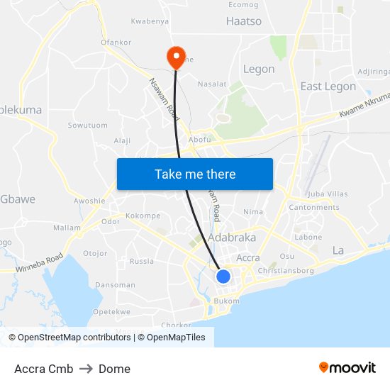 Accra Cmb to Dome map