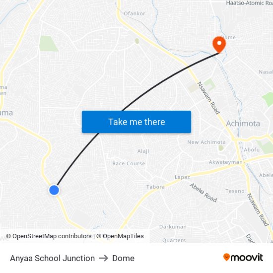 Anyaa School Junction to Dome map