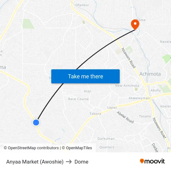 Anyaa Market (Awoshie) to Dome map
