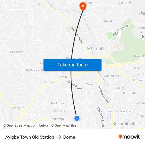 Ayigbe Town Old Station to Dome map