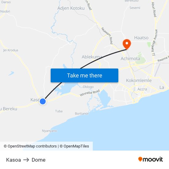 Kasoa to Dome map