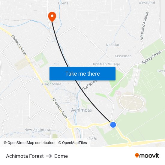 Achimota Forest to Dome map