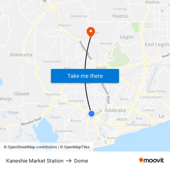 Kaneshie Market Station to Dome map