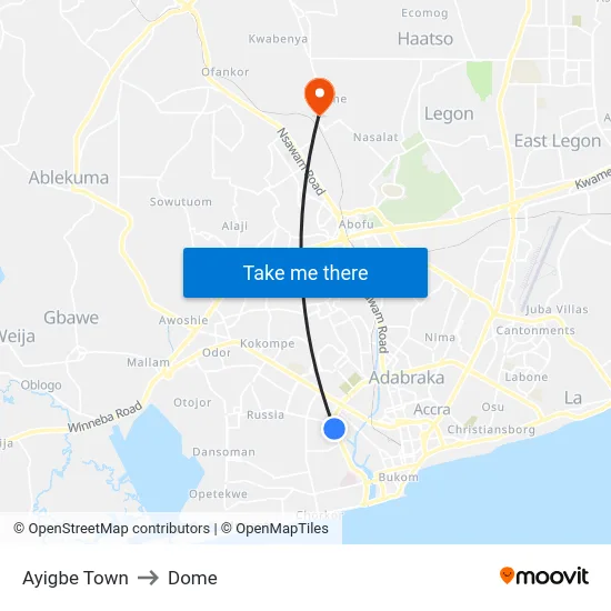 Ayigbe Town to Dome map