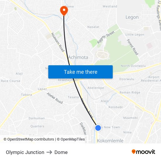 Olympic Junction to Dome map