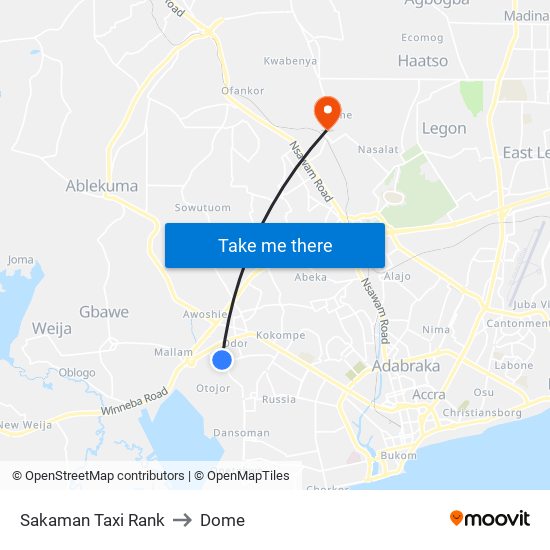 Sakaman Taxi Rank to Dome map