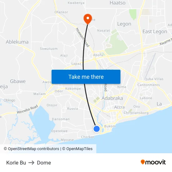 Korle Bu to Dome map
